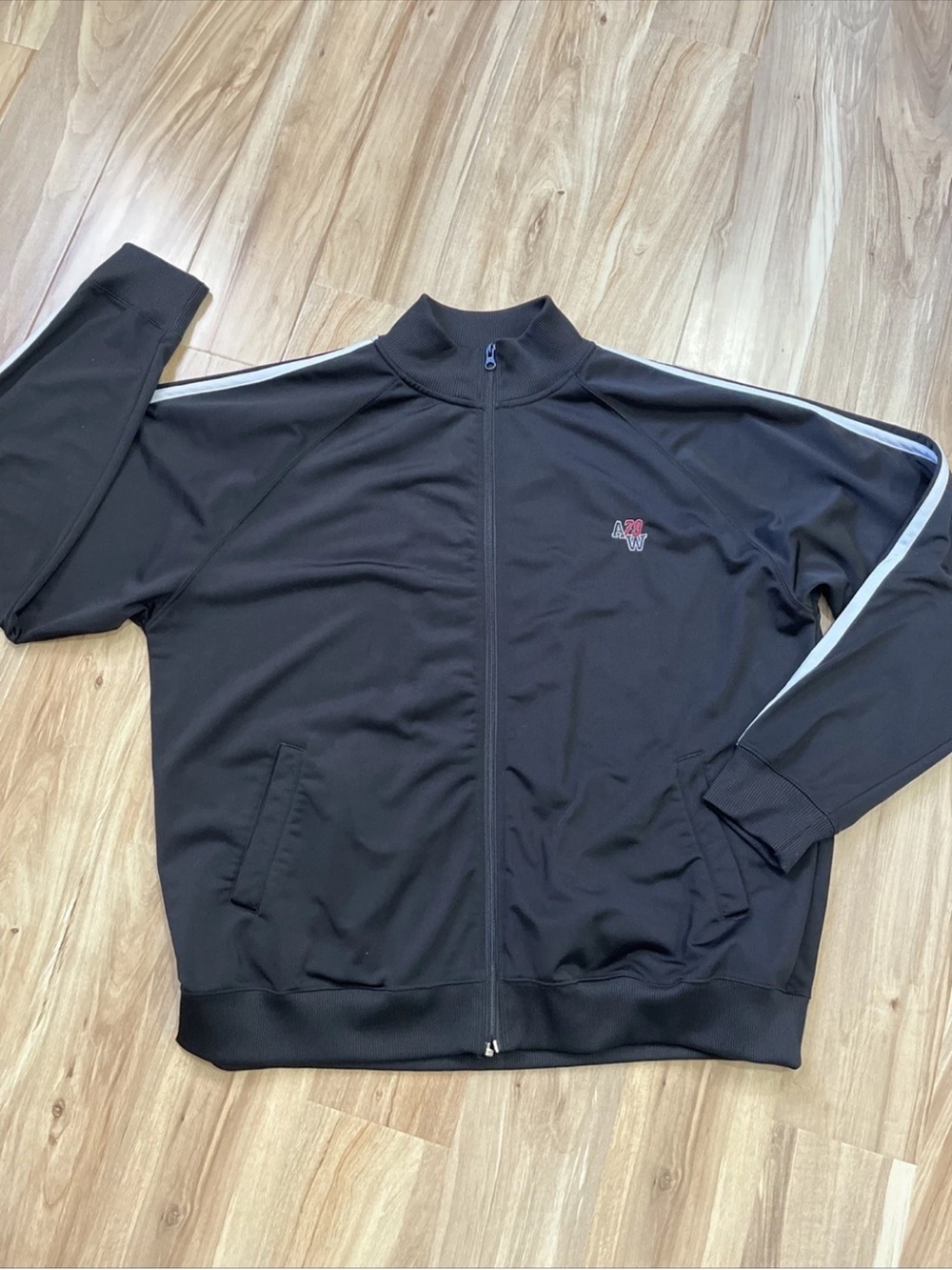 Athletic Works Black Track Jacket with White Shoulder Stripes
